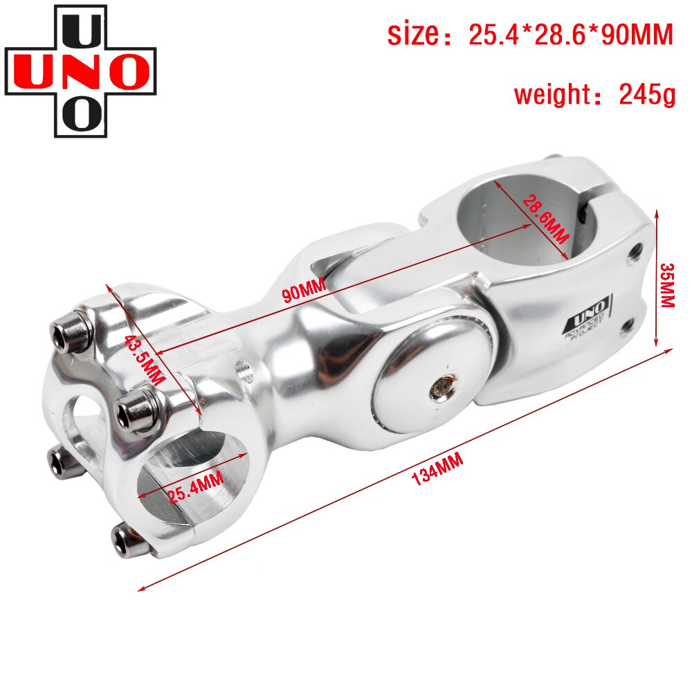 UNO Aluminium Adjustable Bike Stem Riser 25.4/31.8mm Handlebar 90mm 110mm 120MM 130MM Stem for MTB Road City Bike Bicycle part: 25.4X90MM silver