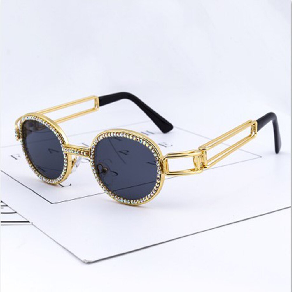 Gafas de rapero de diamante para hombre y mujer, anteojos de sol brillantes con montura de Metal para PC, A1: Black