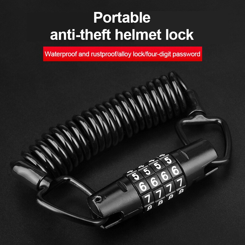 Bike Anti Theft Helmet 4 Digit Password Bicycle Lock For Scooter Motorcycles Cycling Safety Portable MTB Spring Cable Locks