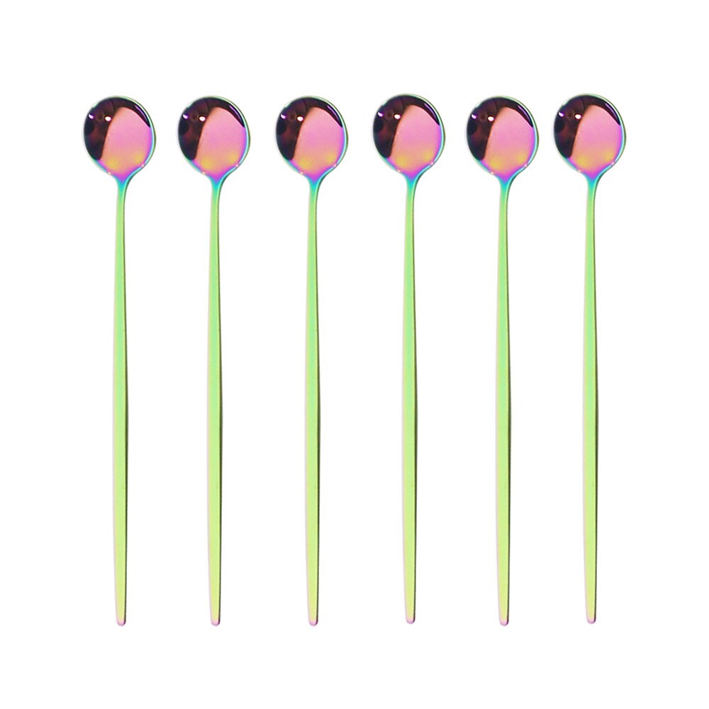 6Pcs Rainbow Long Hangdle Spoon For Polished Stirring Drink Dessert Ice Cream Spoon Cutlery Flatware Steainless Steel Tableware: Rainbow