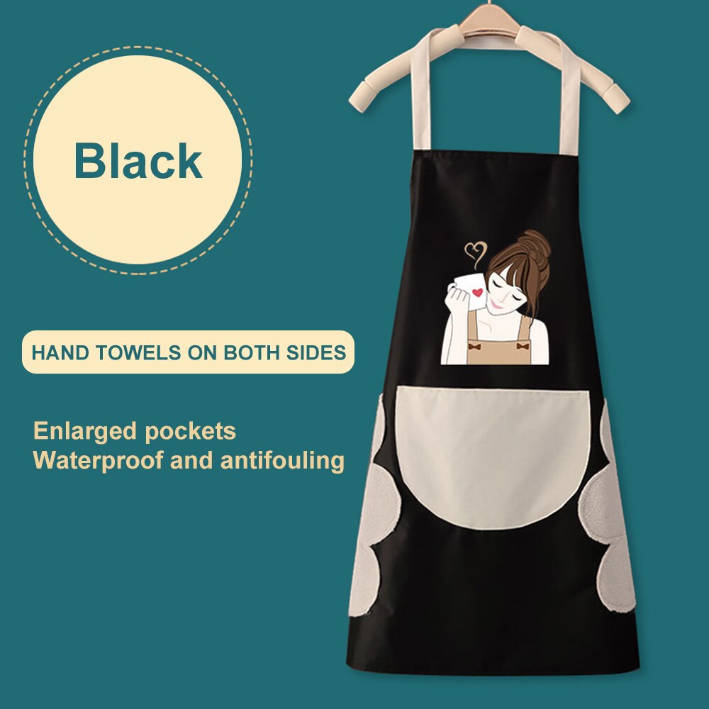 Hand Towel Apron Waterproof Stain Home Kitchen Cooking Waist Korean Cute Bear Hanging Neck Towel Apron Oversleeve: black wipe hands