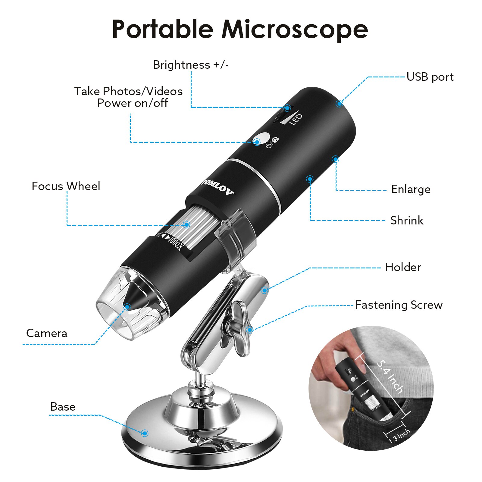 WiFi Digital Microscope 1000X Magnifier Mini Pocket Handheld USB Microscopes Camera 1080P 8Led Magnifier For Smart Phone Repair