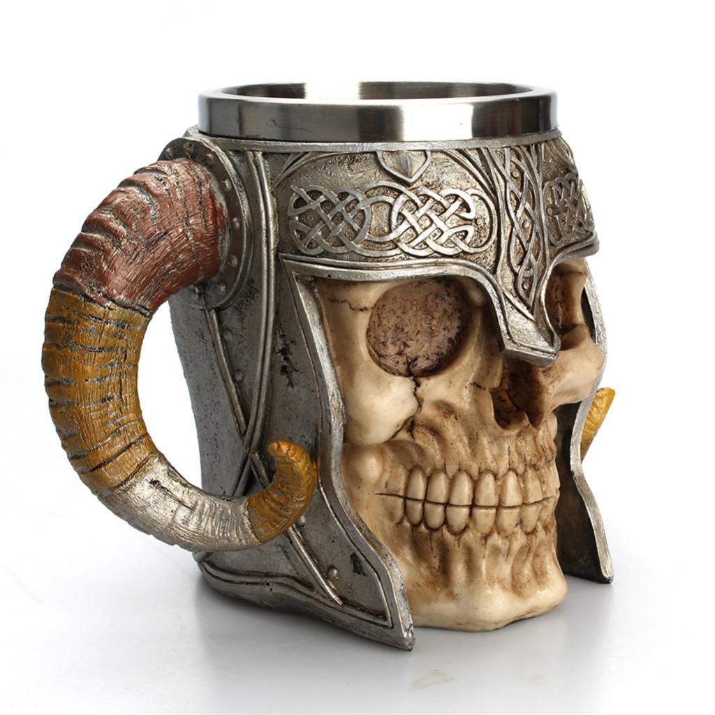 3d kraniet krus rustfritt stål harpiks kopp skjelett ridder øl krus kaldstøpt harpiks tankard