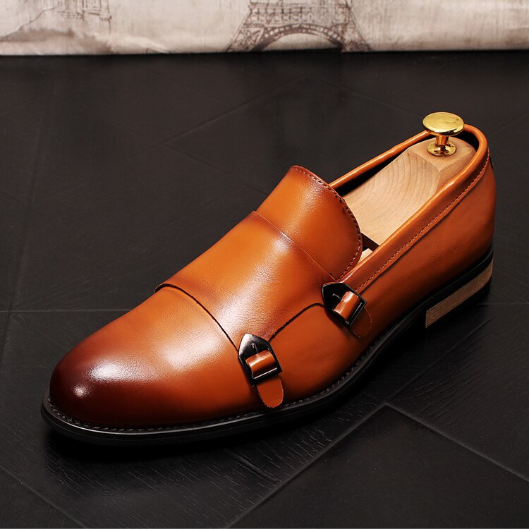British gentleman charming glossy buckle flat shoes for men oxford Male wedding dress prom Homecoming shoes zapatos de novio: 1 / 10