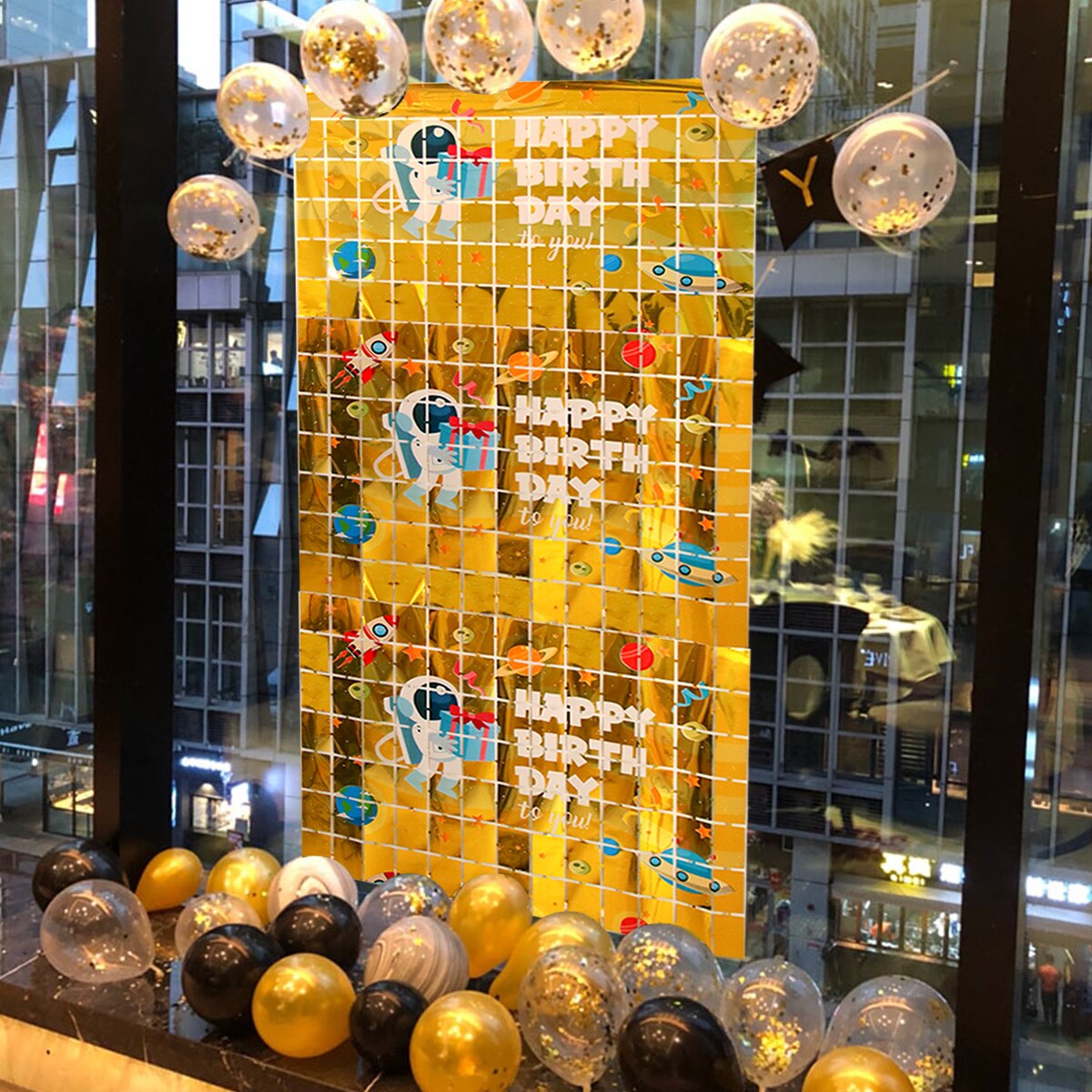 Zwarte Goud Achtergrond Gordijn Sequin Happy Birthday Baby Shower Muur Achtergrond Verjaardag Folie Glitter Gordijn