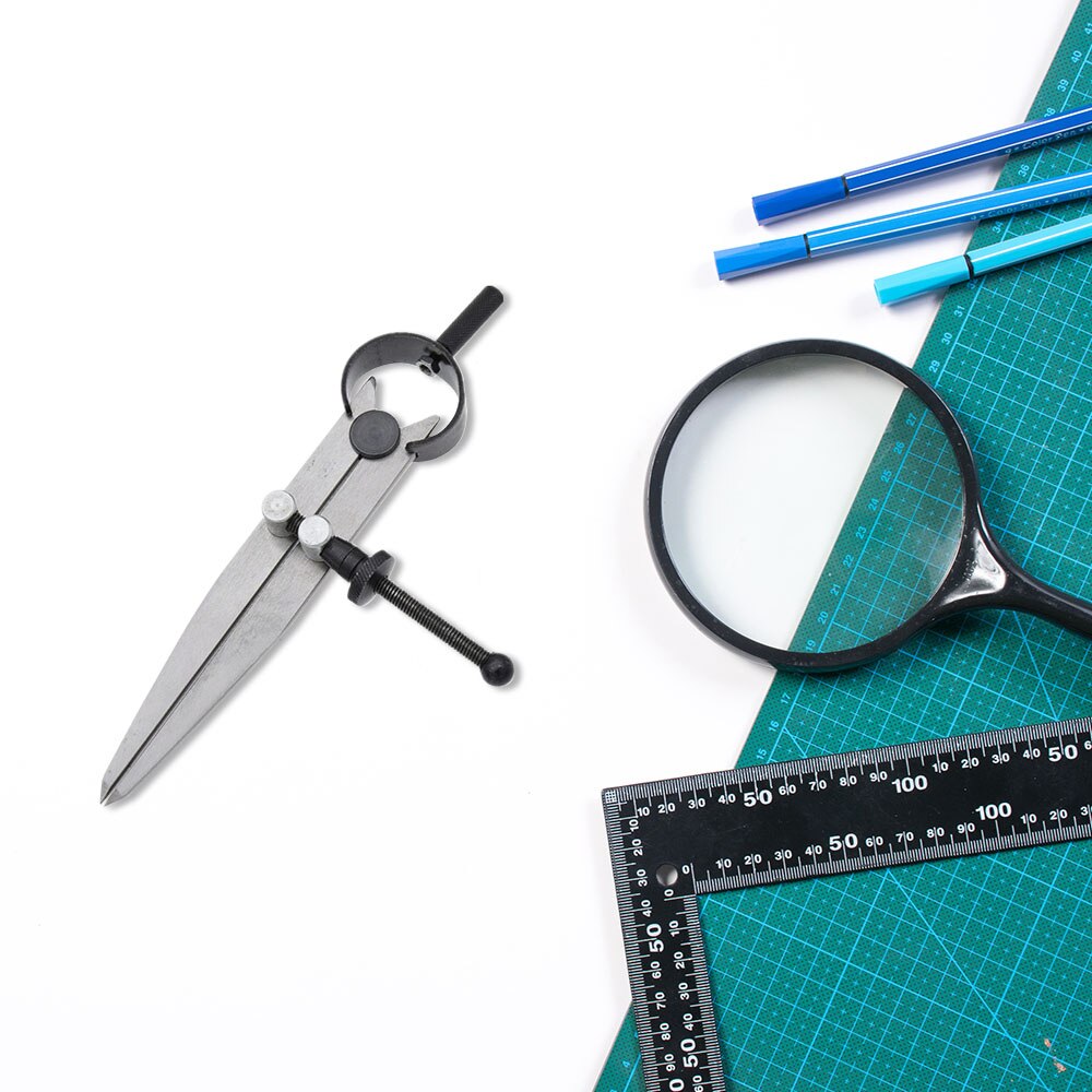 2pcs Leather Lockable Geometry Drawing Sewing Tools Metalworking Easy Use Drafting Portable Adjustable Wing Divider DIY: Black