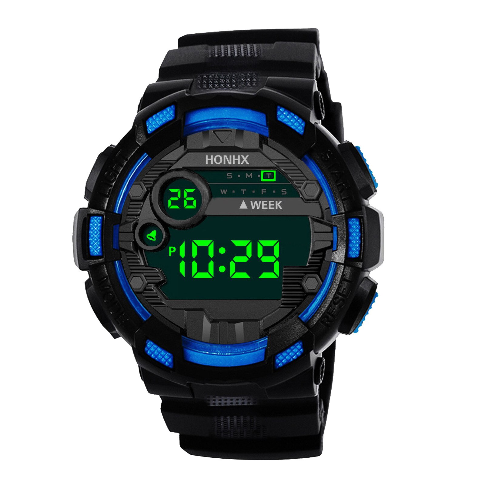 Vier Stijlen Van Cool Sport Horloge Elektronische Band Met Vier Knoppen Mannen Horloge Led Display Waterdichte Pols Klok Zegarek Meski: Blue