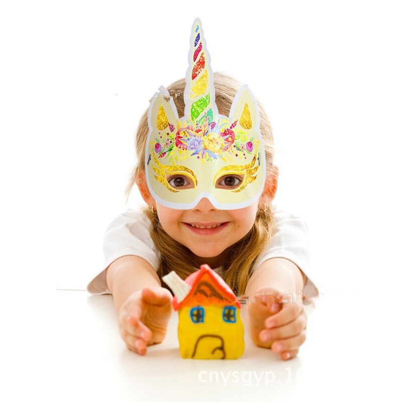 12PCS/Lot Unicorn Face Mask Baby Party Masks Unicorn Theme Face Masks Unicorn Birthday Party Supplies