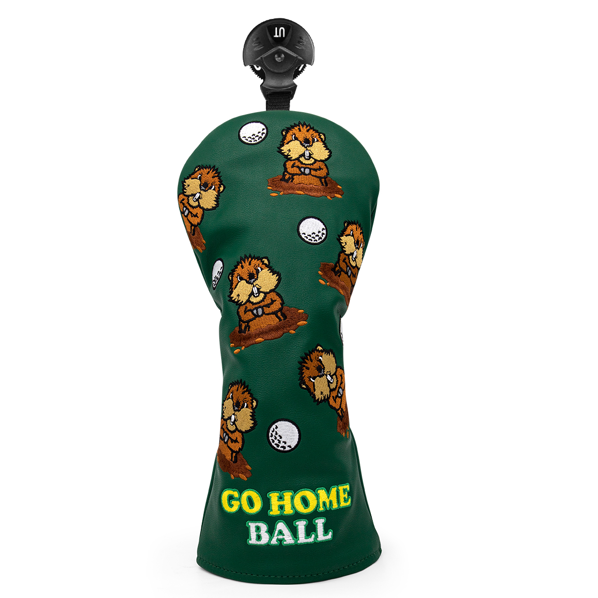 Green Leather Groundhog Golf Driver Fairway Wood Hybrid/UT Headcover Club Head Cover Embroidery: Burgundy