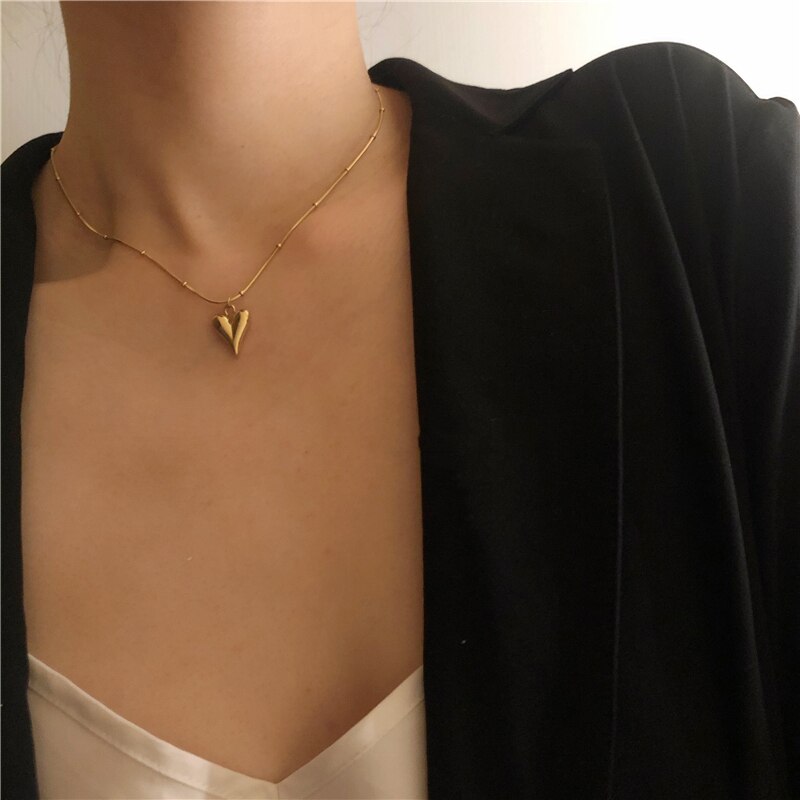 Ghidbk aço inoxidável frisado cobra corrente coração pingente colares rosa cor de ouro charme gargantilha colar feminino jóias acessório