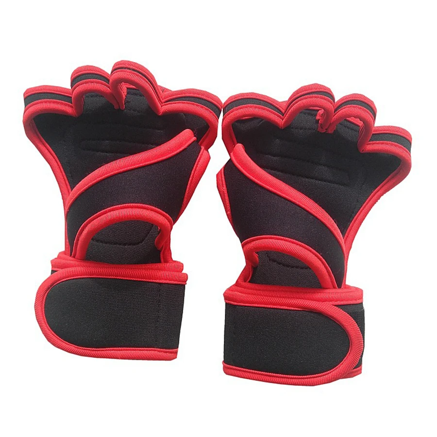 Gants d'entraînement d'haltérophilie avec protection complète de la l'hypothèse intégrée, poignée idéale pour la gym, les côtes levées, les sports d'entraînement croisés, les poignets intégrés: Rouge / XL