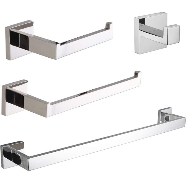 Juego de accesorios cromados para baño, soporte para toallas, ganchos para barra, montaje en pared, soporte para rollo de papel higiénico, colgador de abrigos: 4Pack