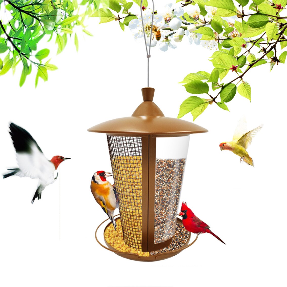 Retractable Outdoor Hanging Metal Bird Feeder Squirrel Proof Full Iron Large Wild Birds Seed Feeders for Garden Yard Outside: C