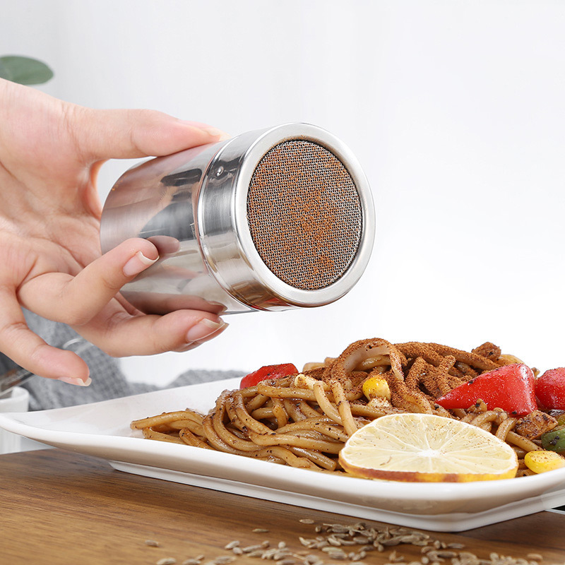Sjokolade shaker lokk rustfritt stål melis sukker mel kakaopulver kaffe sikt kokeverktøy 88. jan