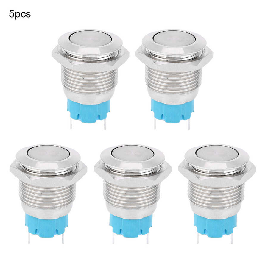 5pcs 16mm 12V 2 Pin Push Button Power Switch Momentary Metal Waterproof