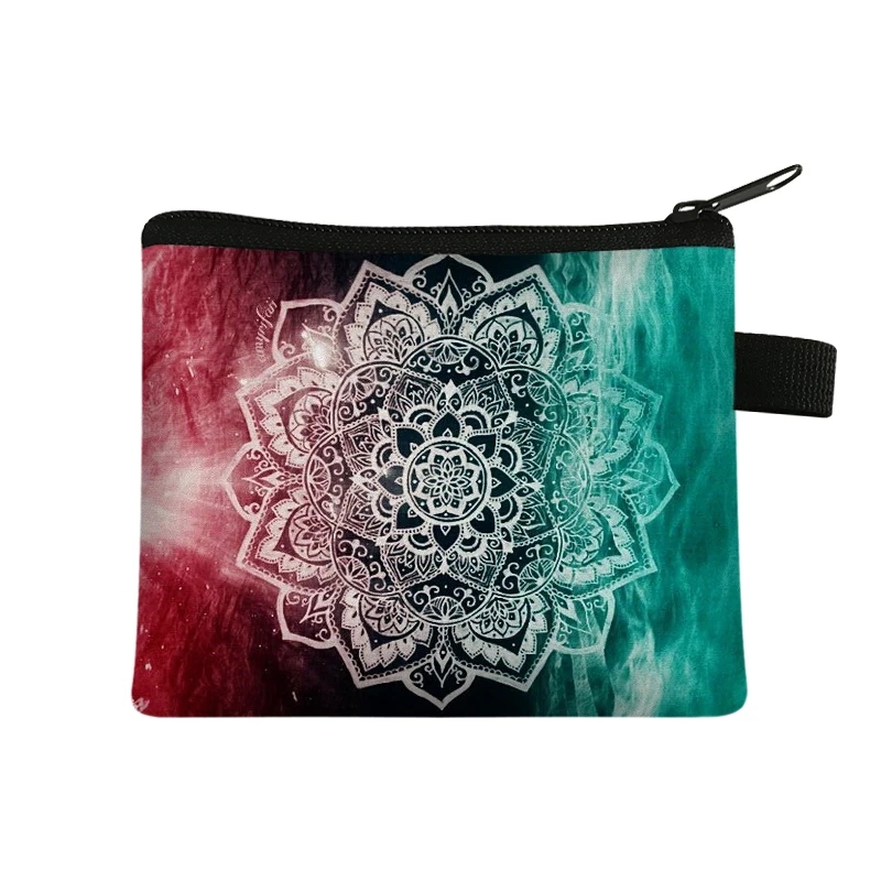 Møntpung dame lille pung dame flerfarvet mønster sød møntpose mandala blomsterprint id kreditkort etui mini møntholder: Kaffe