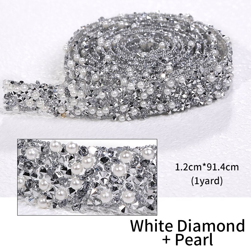 1 Yard Pasteable Strass Lint Zelf Garenloos Diamant Lint Lijm Op Diy Ambachten Telefoon Patches Applicaties Glitter Versieringen: Diamond  and pearl