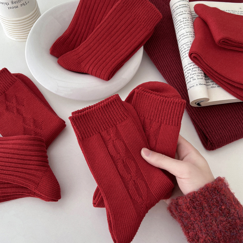Calcetines de mujer de algodón transpirable Navidad Año calcetines rojos para niñas rayas Casual Otoño Invierno calcetines cálidos comodidad