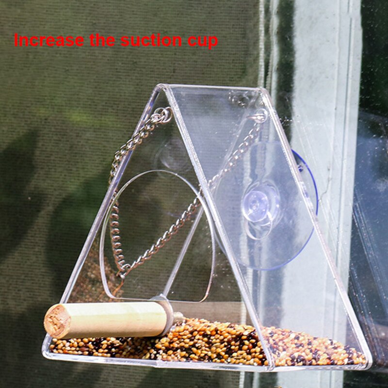 Acrylic Bird Food Box Bird Feeder Flower Hanging Feeder Clear Glass Window Garden Decoration Feeder Suction Cup Mount Birdhouse: Suction cup triangle