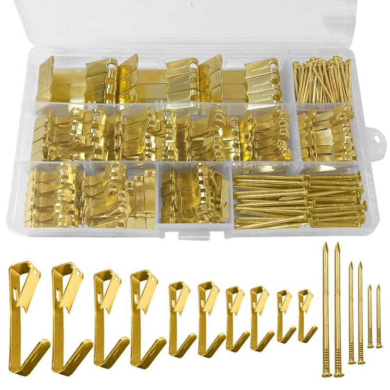 Bild Aufhängeset Mit Haken & Nägeln – Gold, Trägt 10-100 Lbs | Für Bilder, Deko & Kleider, Schonend Zur Wand