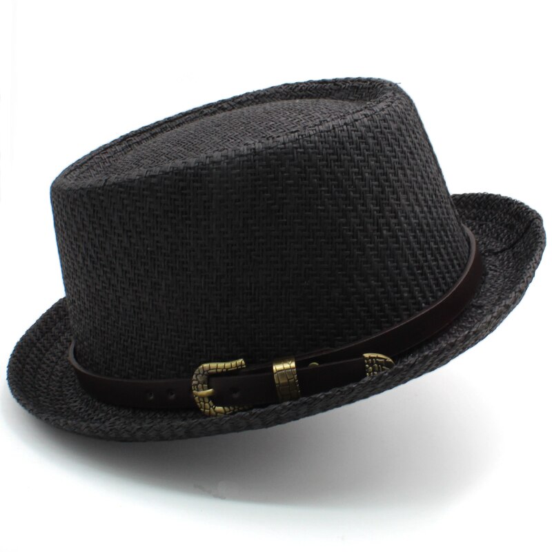 Sombreros de paja para hombre y mujer, Sombrero de paja con de tarta de cerdo, estilo veraniego, Sombrero marinero para playa, Fedora, Trilby, para viajes al aire libre, talla de EE. UU. 7, 1/4, Reino Unido, L: Negro