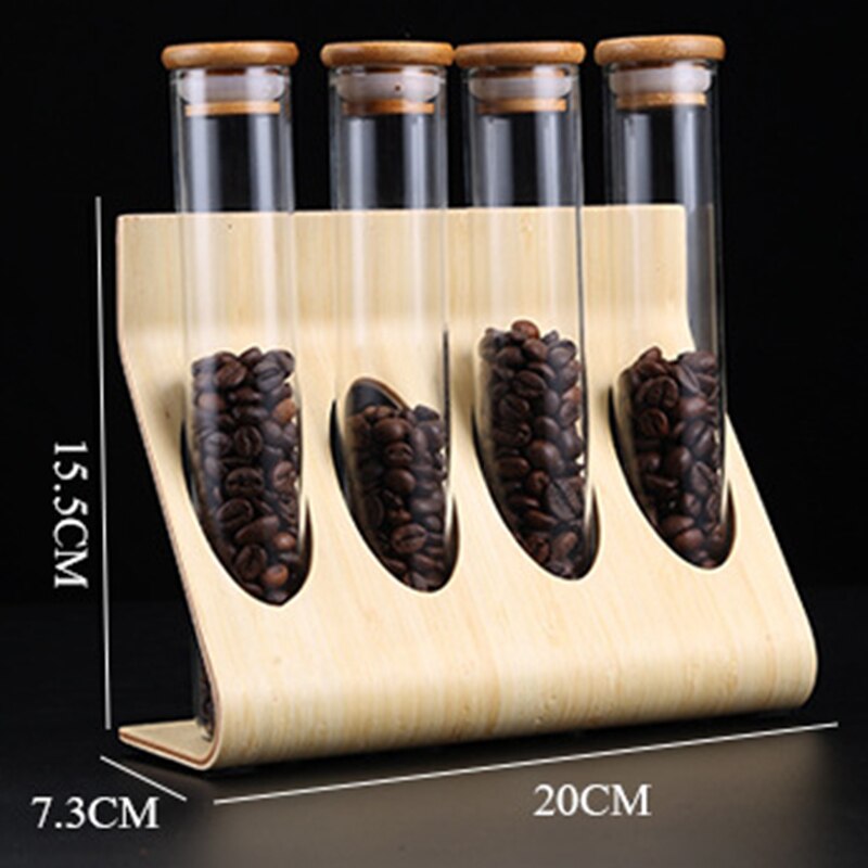 Présentoir en bois pour café, grains, thé, support, Tube à essai en verre, rangement scellé, ornements décoratifs, boîte de céréales pour Barista