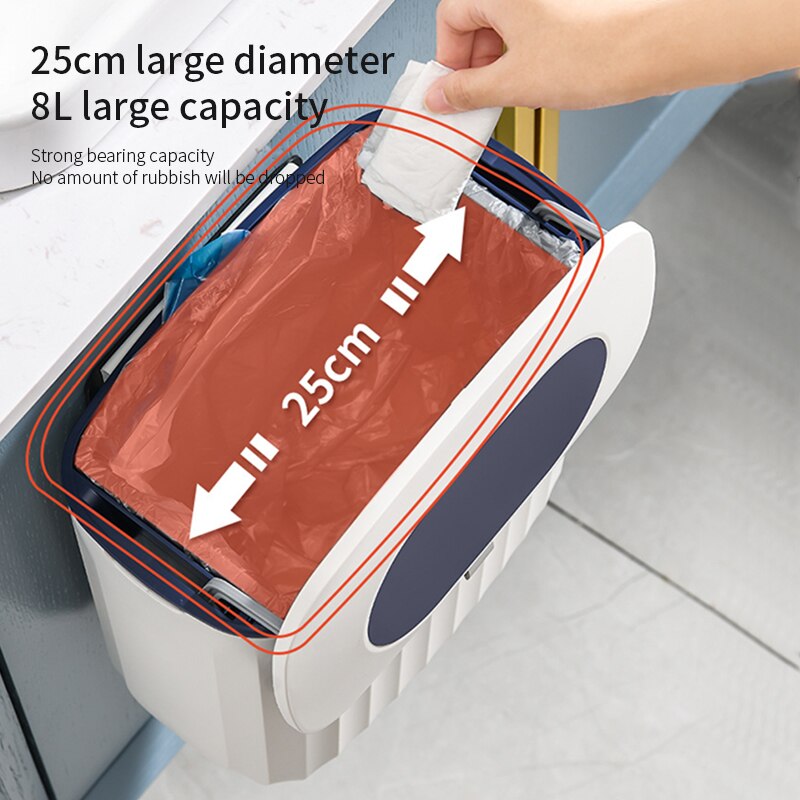 Wall Mounted Trash Can Kitchen Cabinet 8L Wall Hanging Recycling Waste Bin With Lid Garbage Bin Kitchen Bathroom Toilet Dustbin