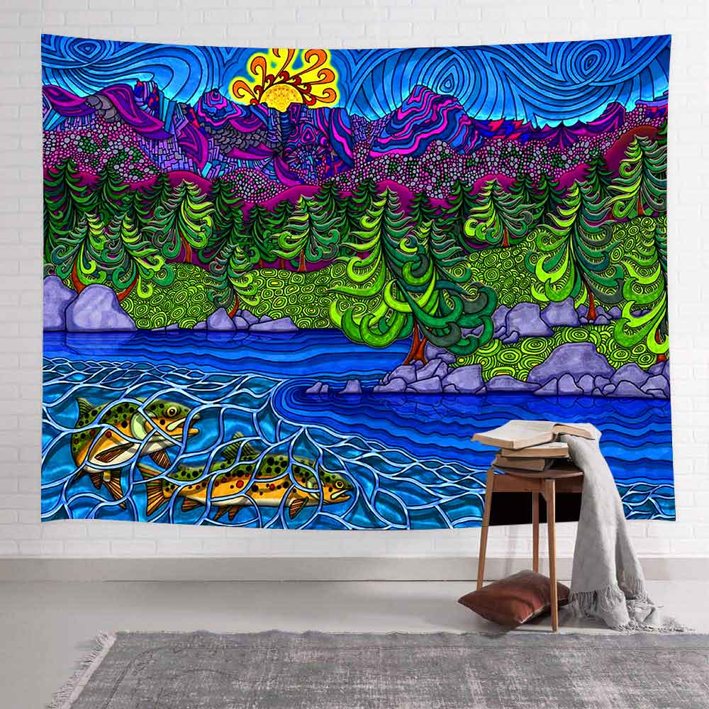 Simsant trippy berg wandtapijt hippie psychedelische paddenstoel zonsondergang wandtapijten voor woonkamer slaapkamer woondecoratie: 2 tgtqqay 198
