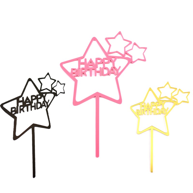 1PC Cake Topper Stars Sweet Love Heart Acrylic Happy Birthday Cake Topper Dessert Decoration for Birthday Party Lovely
