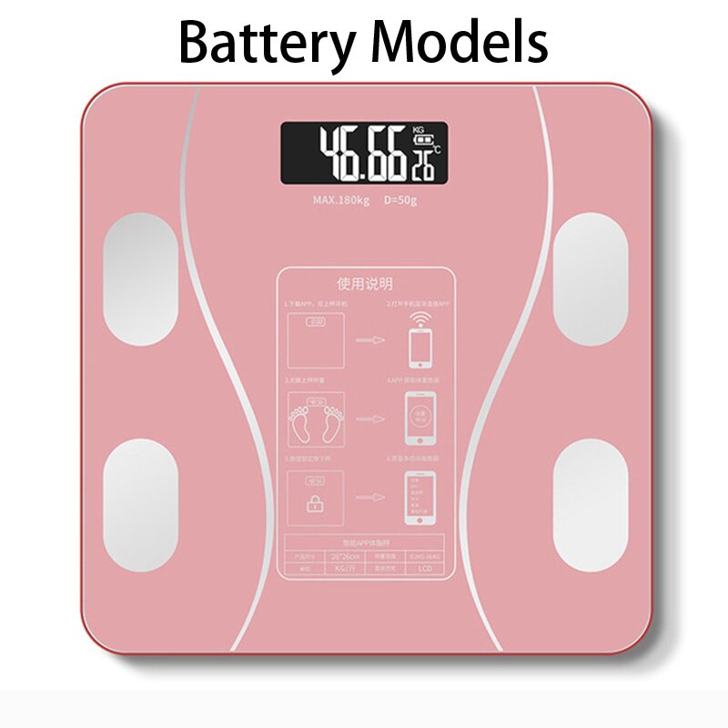 Bluetooth Body Fat Scale Smart Wireless Digital Bathroom Scale LED Digital Body Weight Scale Weight Measure Composition Analyzer: pink A