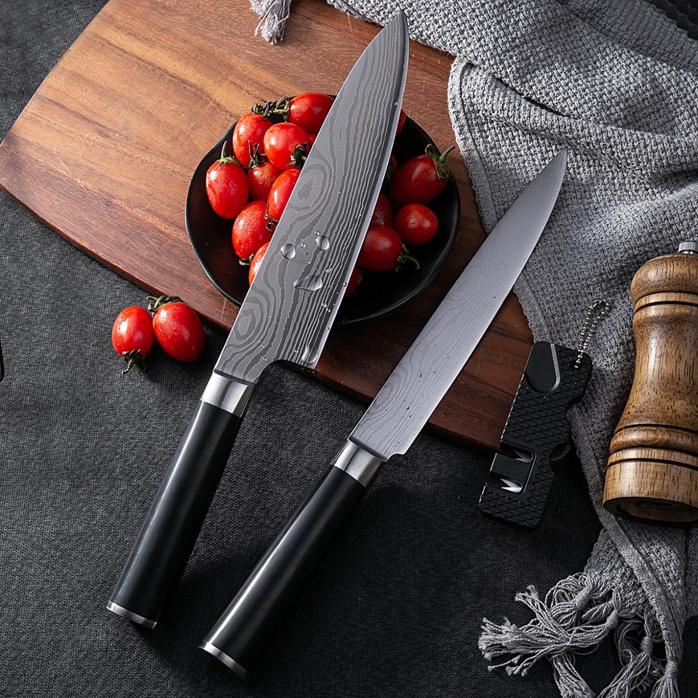 Køkkenknive damaskus årer rustfrit stål knive farve abs håndtag skæreværktøj santoku udskæring kokkekniv med sliber