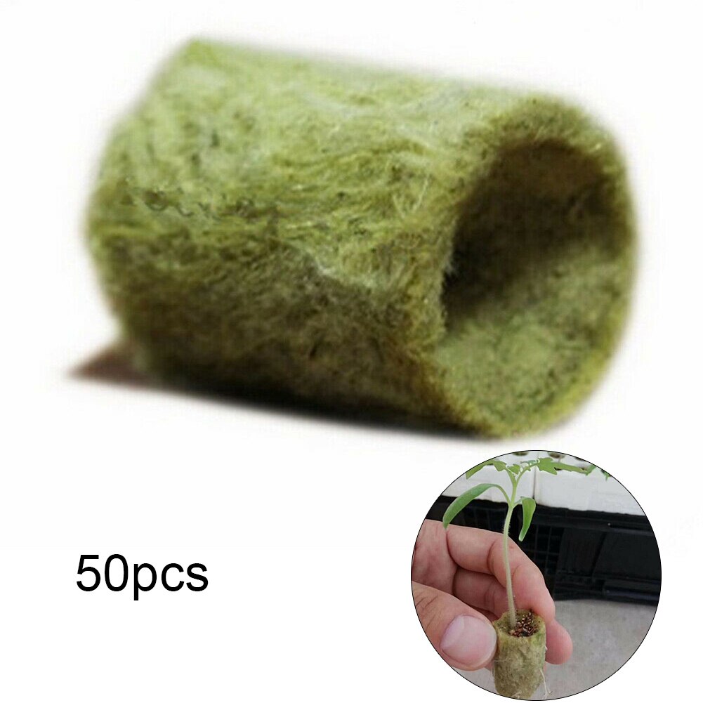 Garden Plant Soilless Culture Substrate Rock Wool Plug Single Hole Growing Rock Wool for Hydroponic Propagation: 50pcs