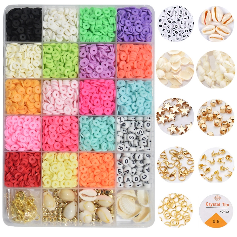 6XDA Polymer Clay Beads Bohemian Soft Pottery Spacer Beads for Jewelry Making Handmade Diy Charm Bracelet Necklace Jewellery