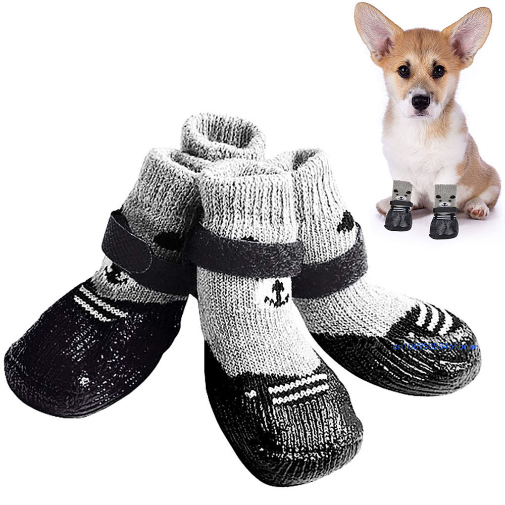 Meias para cães à prova d'água, meias respiráveis para cães e gatos, solas antiderrapantes ajustáveis, meias pequenas com pata de cachorro para ambientes internos e externos