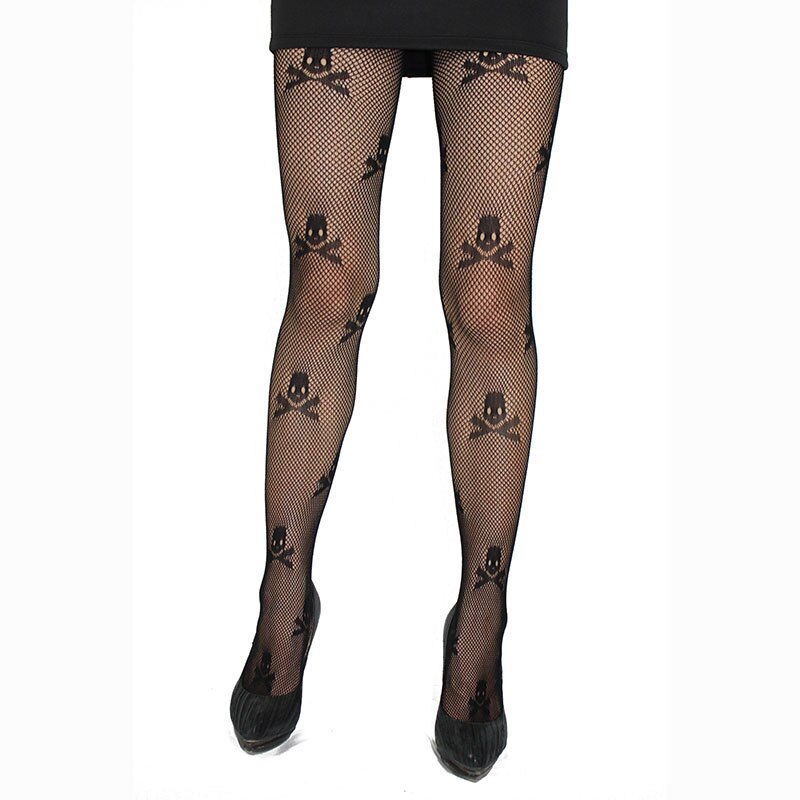 1 pc Sexy Stay Up Thigh High Tights Fishnet Mesh Skull Print Punk Stretch Pantyhose For Women Accessories