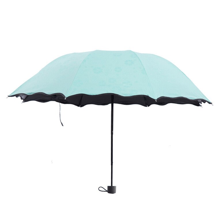 Magic Umbrella Water Flowers Umbrella Vinyl Anti-UV Three Fold Umbrella Princess Umbrella Ladies Sun Umbrella: Water green