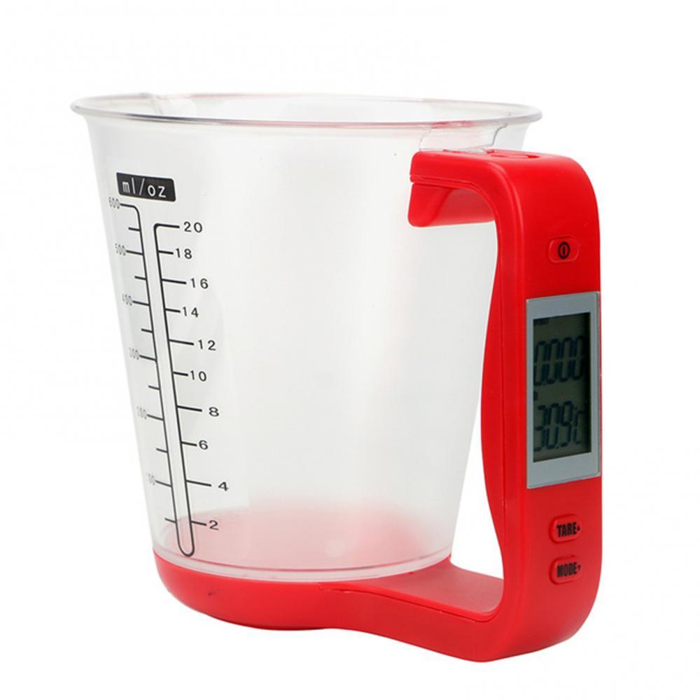 Electronic LCD Display Weight Scale Digital 1000g Kitchen Flour Water Measurement Cup with Baking Supplies: Red