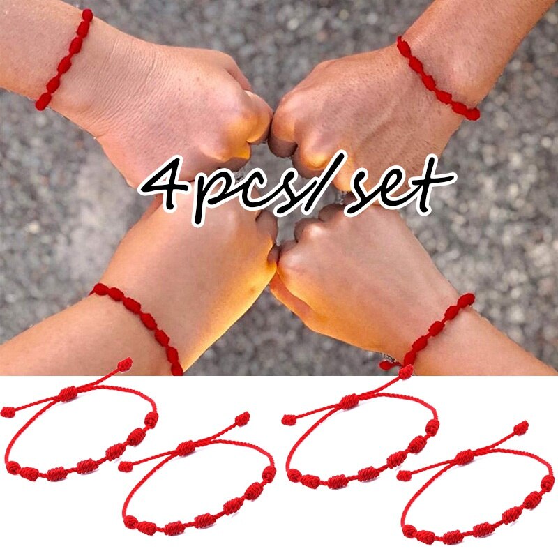 4 Stks/set Handgemaakte 7 Knopen Rode Draad Armband Voor Bescherming Lucky Amulet En Vriendschap Gevlochten Touw Polsband Sieraden: Default Title