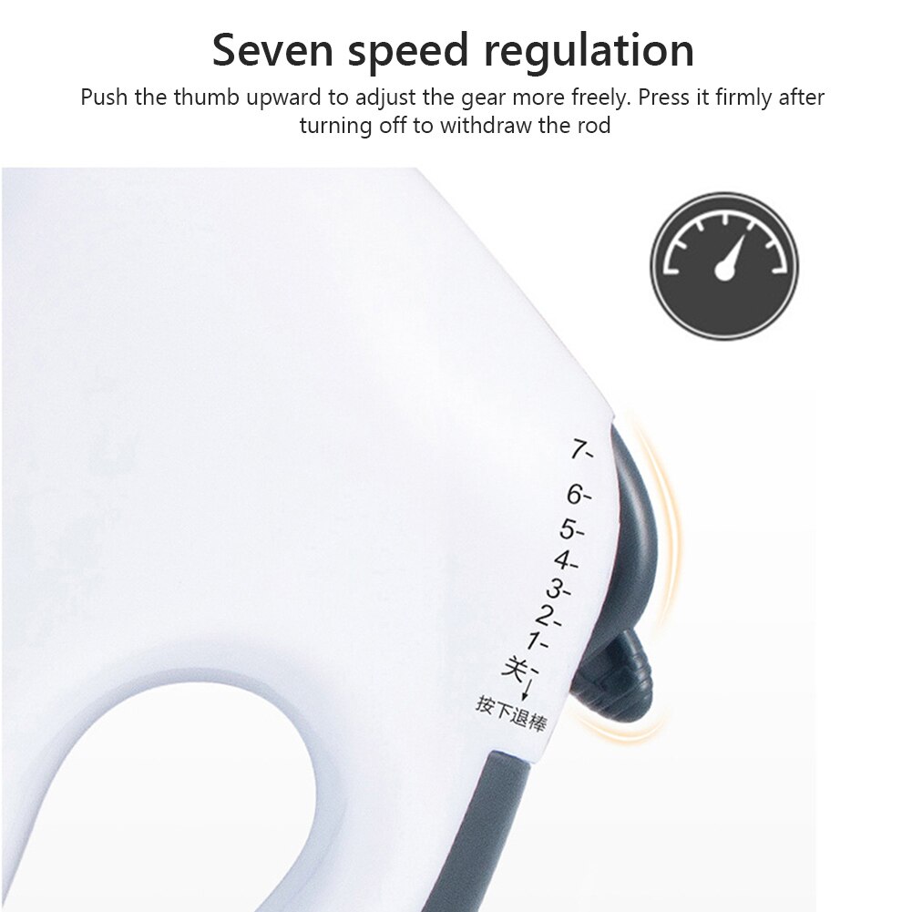 Hand Mixer Electric Egg Beater 7 Speeds Handheld Whisk with Stainless Steel 2 Beaters 2 Dough Hooks 1.7L Container