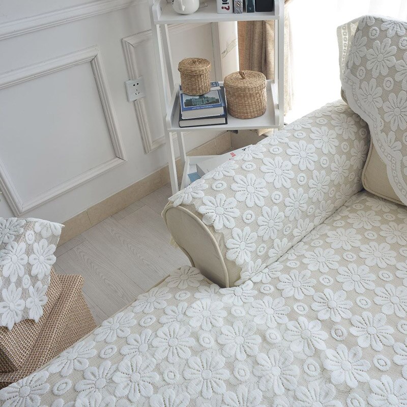 Huishoudelijke witte kant bankhanddoek bloemen bankhoes holle hoezen woonkamerdecoratie bankhanddoek voor armleuning rugleuning zitting