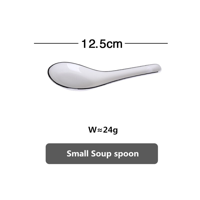 White Dinner Plate Set Ceramic Kitchen Plate Tableware Set Food Dishes Rice Salad Noodles Bowl Soup Kitchen Cook Tool 1pc: Small Spoon