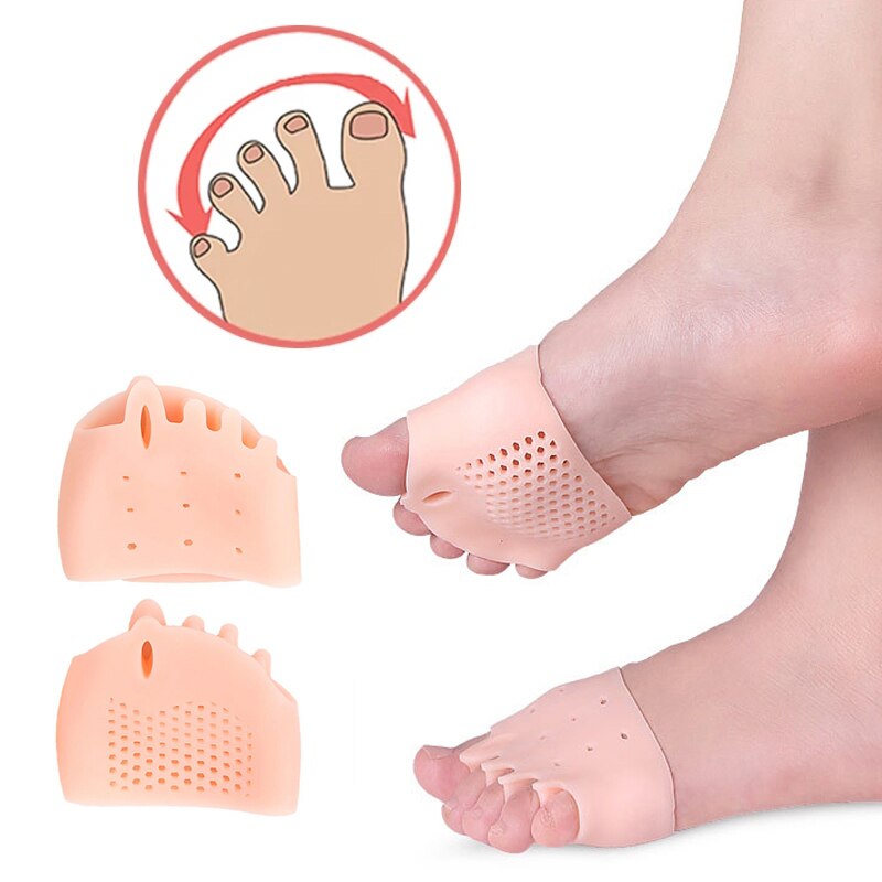 2Pieces = 1Pair Silicone Forefoot Pads Five-Hole Honeycomb Shape Hallux Valgus Gel Insole Corrector Toe Cover Orthopedics Care