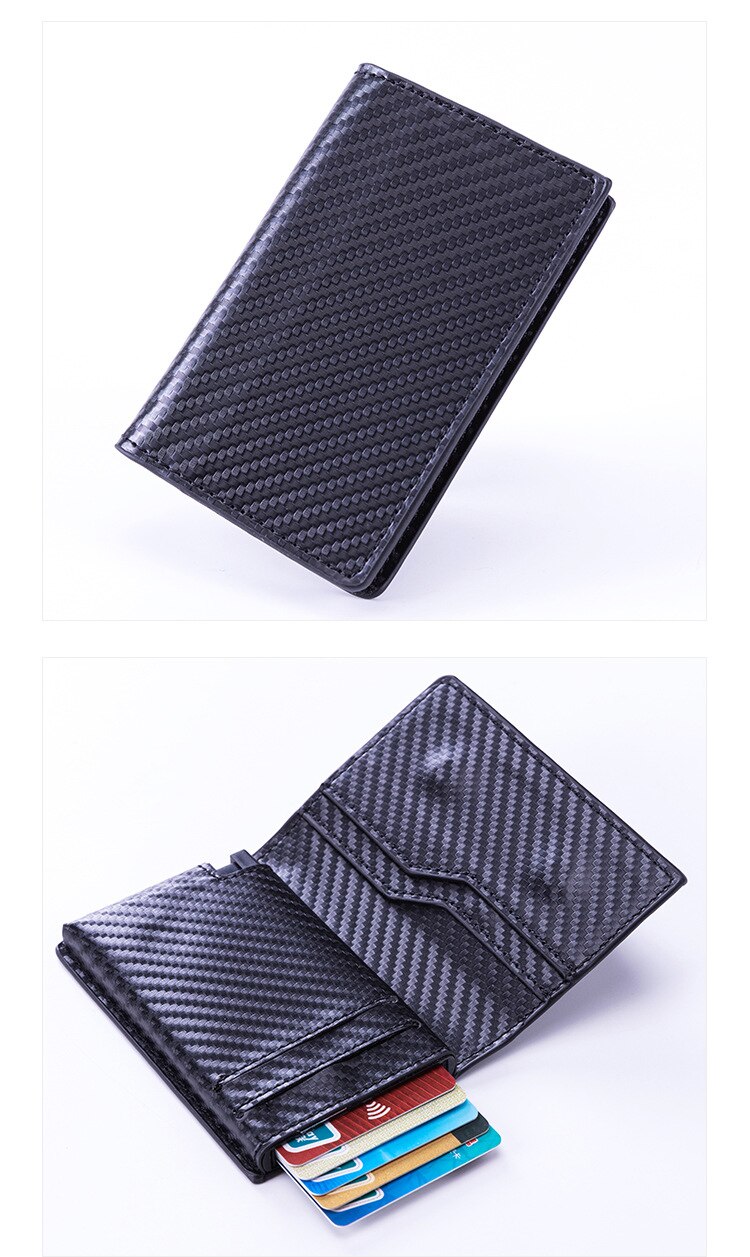 Card Holder Men's PU Cardholder ID Credit Metal Card Case Automatic Card Case Popular for: Carbon fiber black