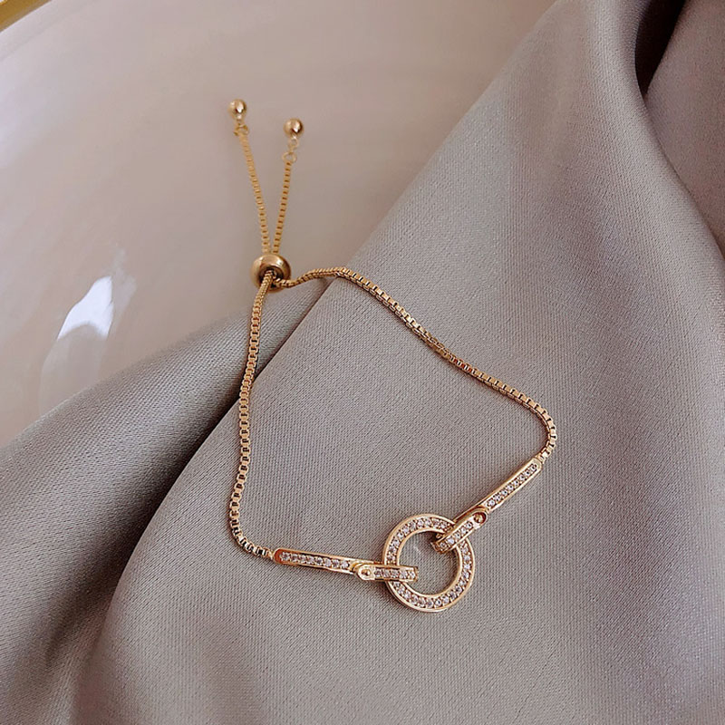 Fashionable Simple AAA Cubic Zirconia Pendant Bracelet for Woman Round Shiny Crystal Korean Bangle Female Jewelry