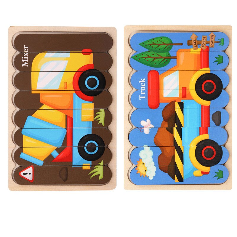 2Pcs Kids 3D Strip Jigsaw Puzzle Cartoon Animals/traffic Wooden Toy Early Learning Toys For Children Montessori Educational: 16