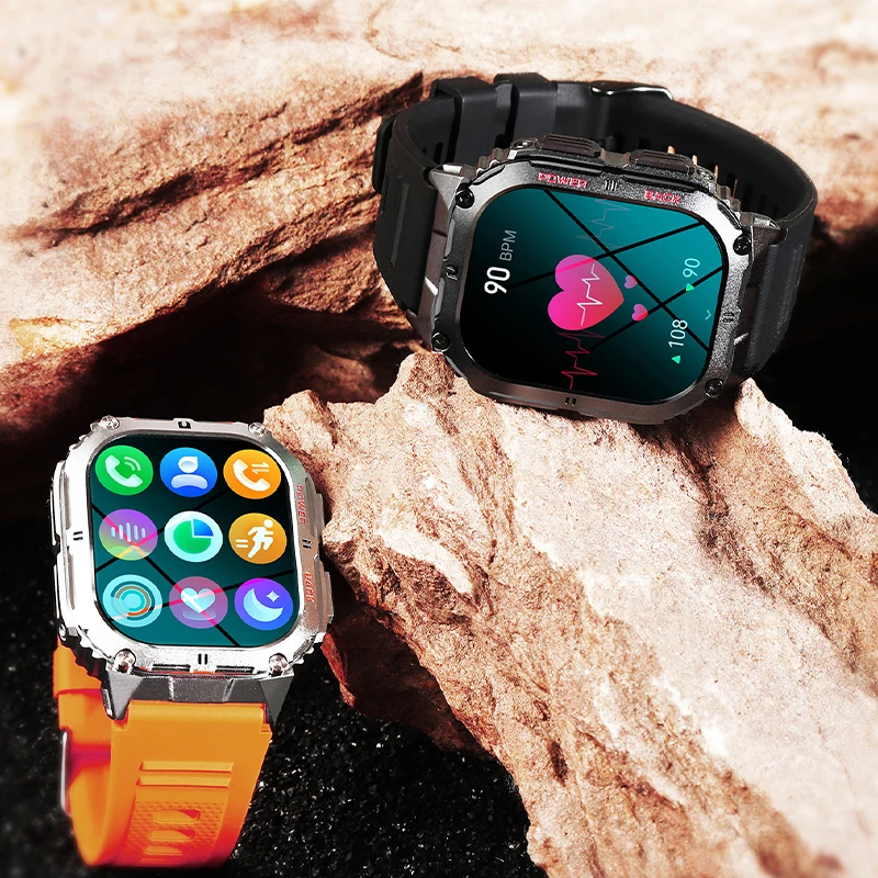 2025 Nuovo GEJIAN Intelligente 5.0 Chiamata Bluetooth Orologio da 1.96 pollici AMOLED Schermo Quadrato Monitoraggio della Frequenza Cardiaca del Sonno accorto guarda