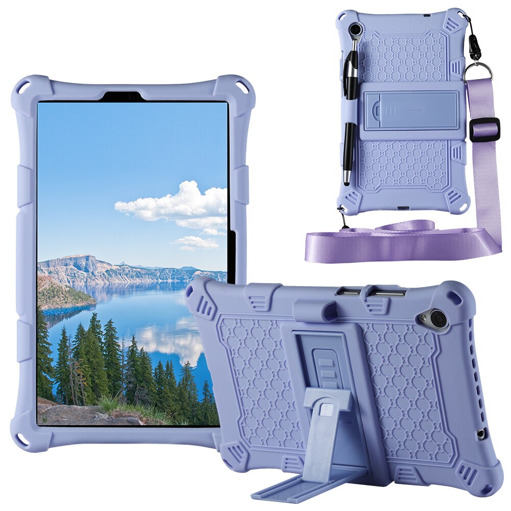 Pokrowiec na Lenovo Tab M8 TB-8505F TB-8705X miękki silikonowy pokrowiec na Tablet z podstawką do tabletu lenovo m8 M 8: purple-Pen strap