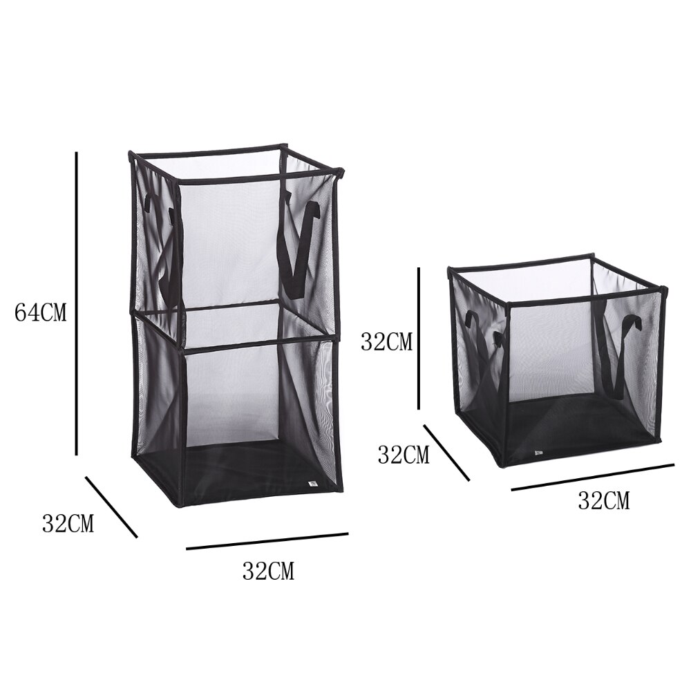 1/2layers Portable Square Mesh Basket Dirty Clothes Toys Storage Bin With Handles Home Organizer Sundries Storage Bucket