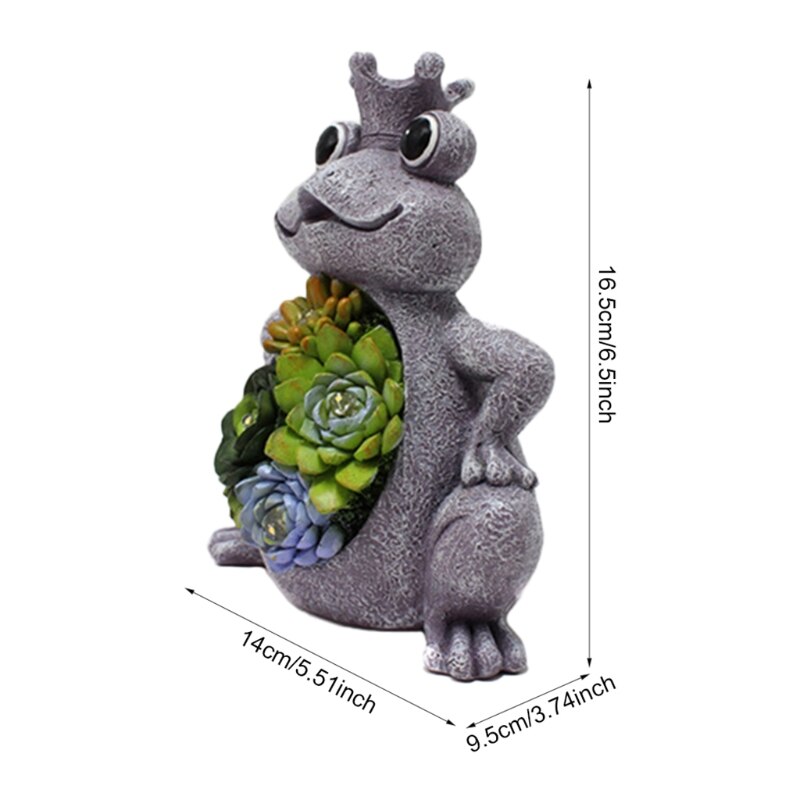 Solar Garden Statue Frog Ornament with Succulent 4 LED Lights Outdoor Lawn Decor