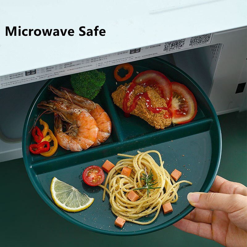 Compartment Plate For Food Round Plastic Dinner Plates Dinnerware Dining Plate Serving Dishes Cake Salad Kitchen Plates